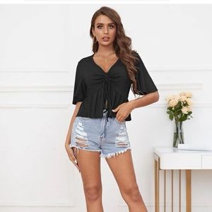 L drawstring ruffle hem shirt